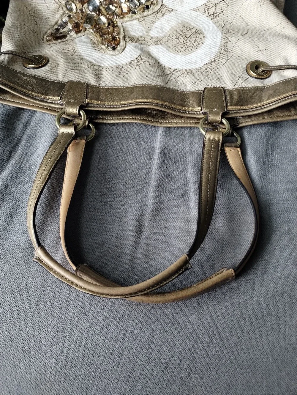 Coach Limited Edition Audrey Canvas Leigh Embellished Gold Starfish Tote Vintage